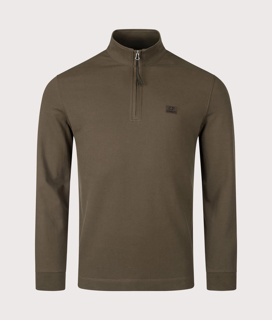 CP Company Mens Stretch Piqué Quarter Zip Long Sleeve Polo Shirt